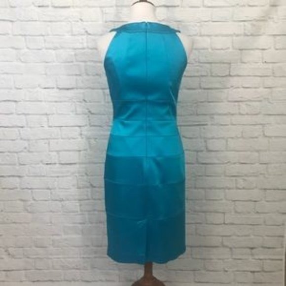 JAX Blue Satin Sleeveless Sheath Dress Size 6 - Picture 4 of 6